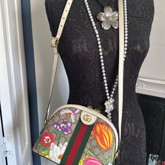 GUCCI Ophidia GG Marmont logo Supreme Flora white leather crossbody Shoulder Bag - Picture 13 of 15